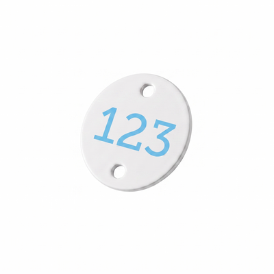 White Aluminium Number Tags With Two Fixing Holes and Coloured Engraving
