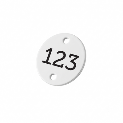 White Aluminium Number or Asset Tags With Two Fixing Holes One at the Top and One At The Bottom Engraving In Black Colour