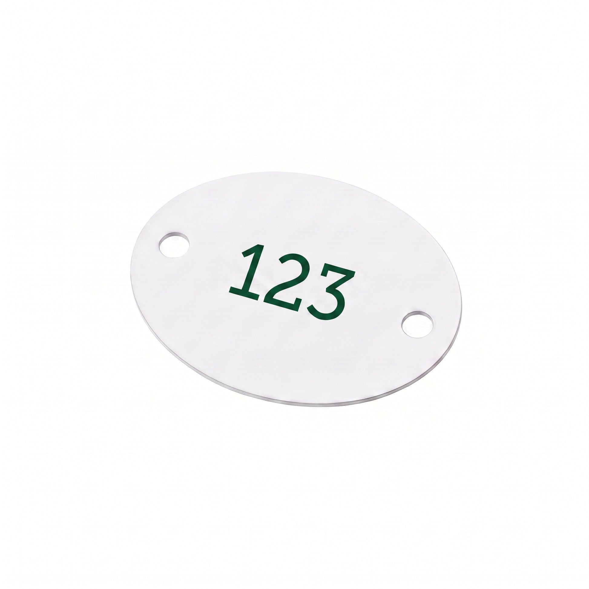 White Aluminium Oval Number Tags With Two Fixing Holes and Coloured Engraving.