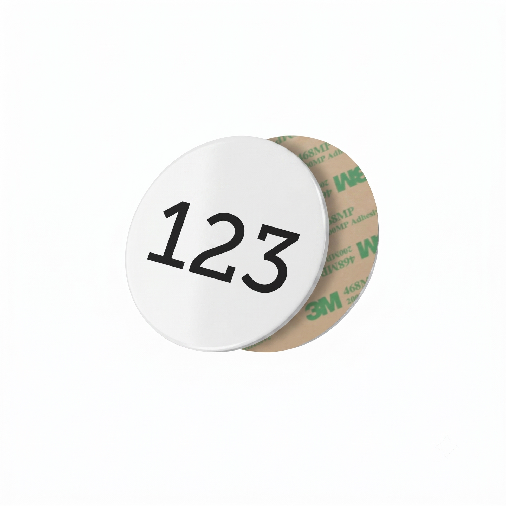 White Aluminium Number Discs / Tags with Adhesive Tape For Lockers and Asset Numbering With Black Engraving