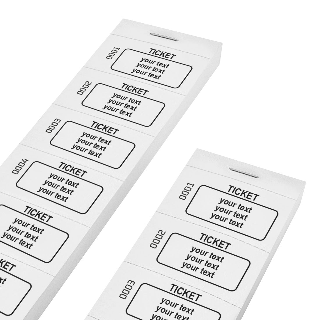 White Paper Tickets For Raffles and Event With Custom Text And Sequential Numbering