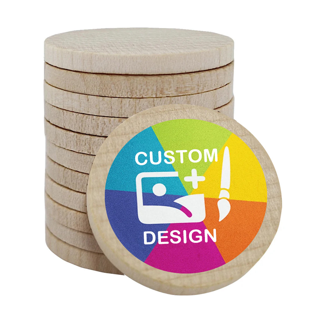 Custom Printed Round Maple Wood Tokens 38mm - MOQ 100