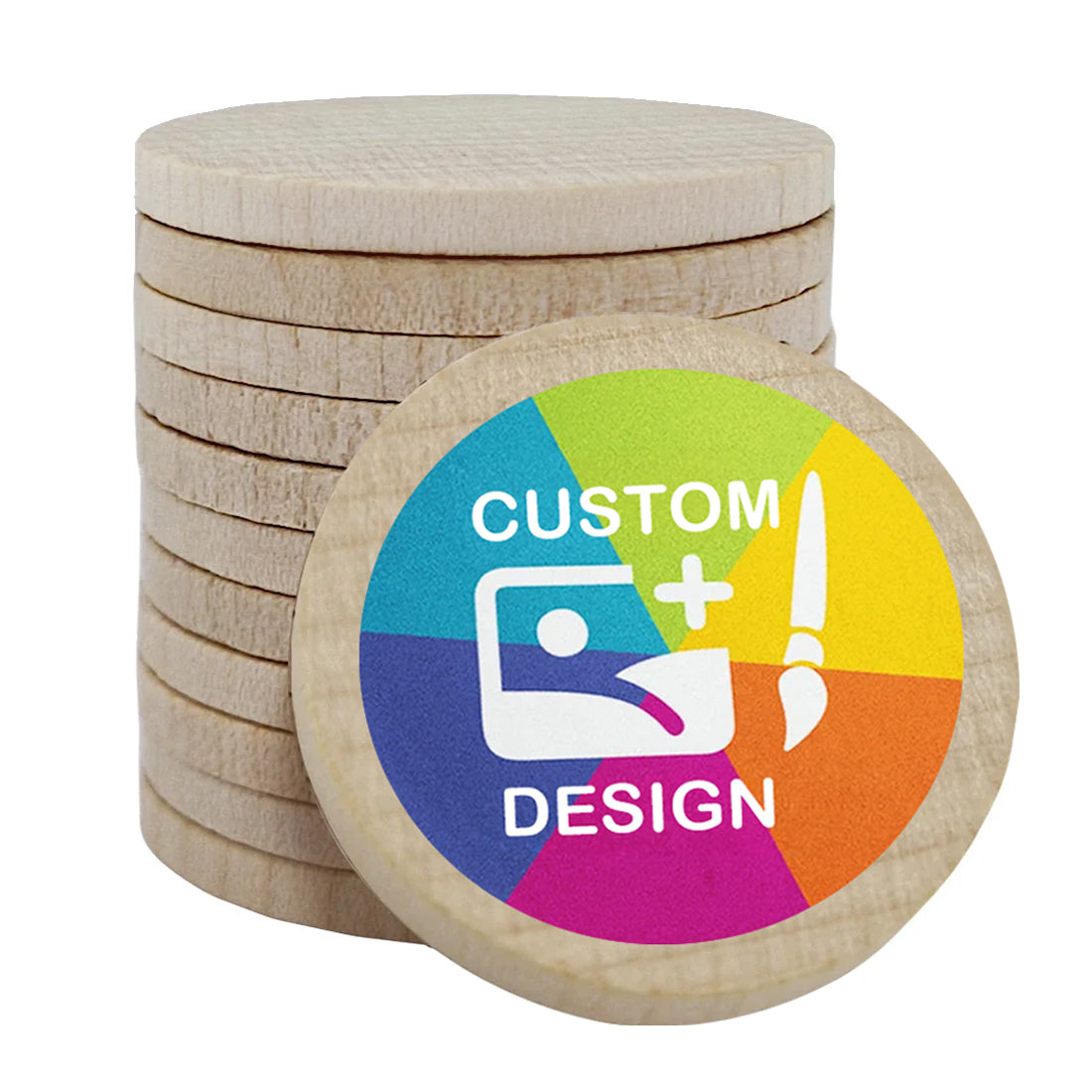 Custom Printed Round Maple Wood Tokens 51mm - MOQ 100