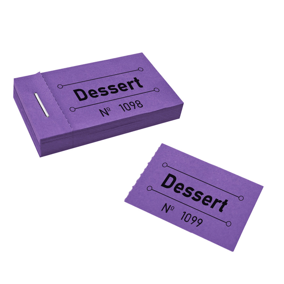 Perforated Dessert Vouchers With Individual Numbering In Purple With Black Printing,