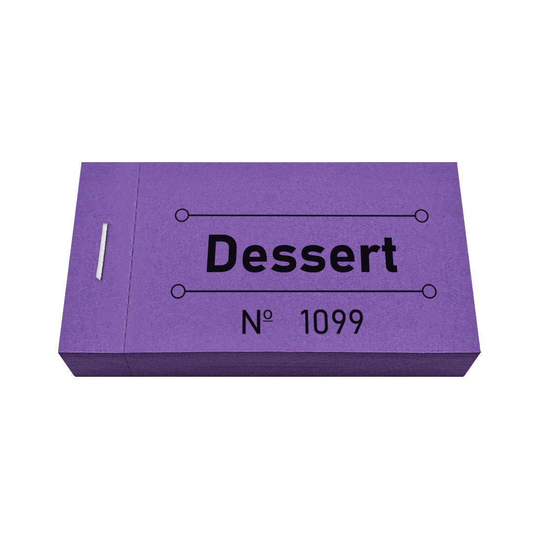 Paper Dessert Vouchers / Tokens Purple Tickets With Black Printing 50 Pack Booklet.