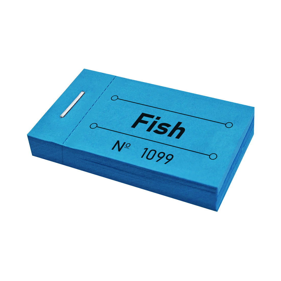 Paper Food  Voucher Tickets For Food Service. Printed With Fish, for dietary preferences. Blue Tickets With Black Printing