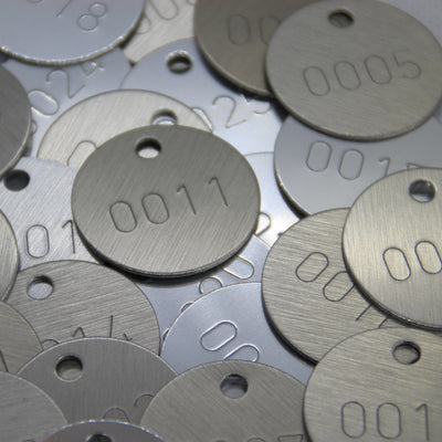 Round Anodised Aluminium Number Tags with One Drill Hole