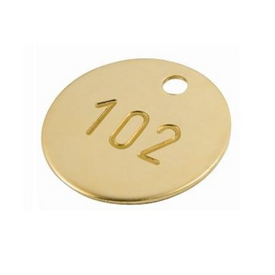 Round Brass Number Tags with Engraving and One Drill Hole